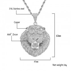 Iced out crystal lejon huvud - lyxigt halsband - unisex