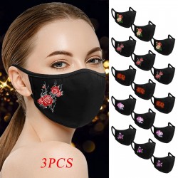 Ansikts- / munskyddsmask - återanvändbar - bomull - blomtryck - 3 bitar