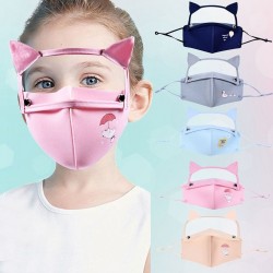 Mouth / ansikte skyddsmask - avtagbar ögonsköld med kattöron - återanvändbar - för barn