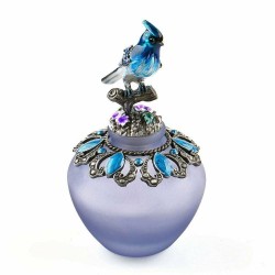 Vintage handgjord glas parfym flaska - påfyllbar - blå fågel - 40 ml