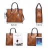 Women's leather handbag set with hemp logo - with messenger bag and purse - 3pcs