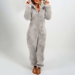 Plush romper with hoodie and zipper - winter pyjamaWomen's fashion