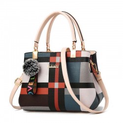 Vintage läderväska - crossbody - päls nyckelring - stor kapacitet
