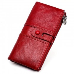 Leather zipper design long purse wallet for women