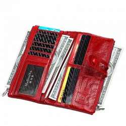 Leather zipper design long purse wallet for women