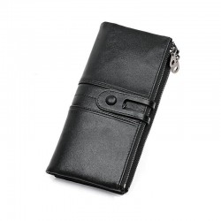 Leather zipper design long purse wallet for women