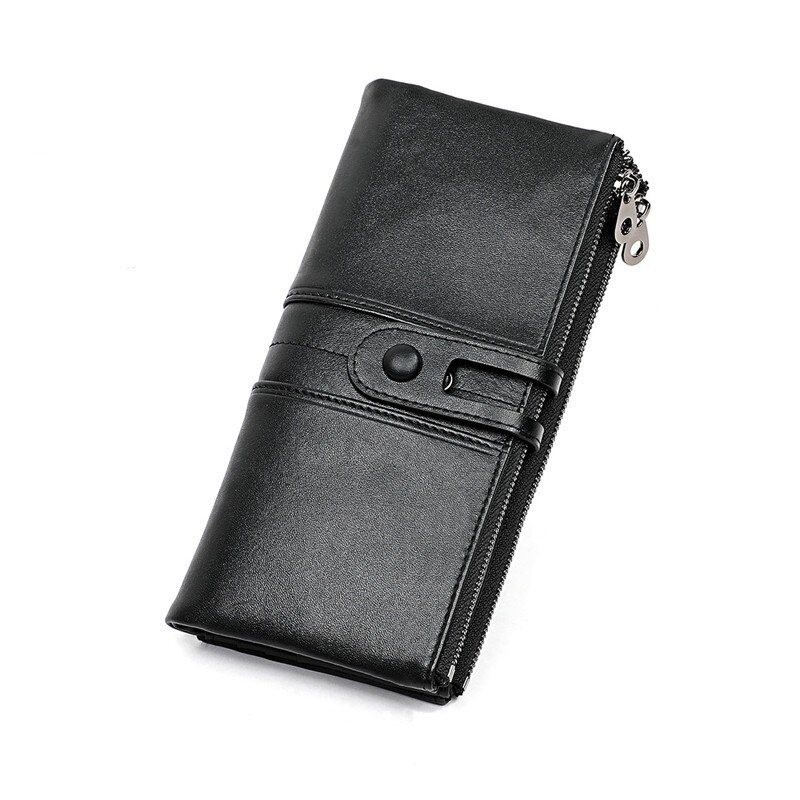 Leather zipper design long purse wallet for women