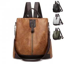 Leather backpack for women - anti-theft