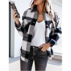 Vintage Plaid Shirt Coat Women Winter Turn-down Collar Long Sleeve Plus Size Pocket Fashion Streetwear Ladies Jackets Ropa Mujer