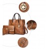Women's leather handbag set with hemp logo - with messenger bag and purse - 3pcs
