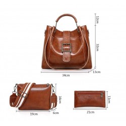 Ladies leather handbag set - with messenger bag and purse - 3pcs/set