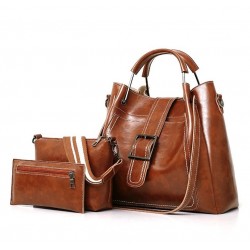 Ladies leather handbag set - with messenger bag and purse - 3pcs/set