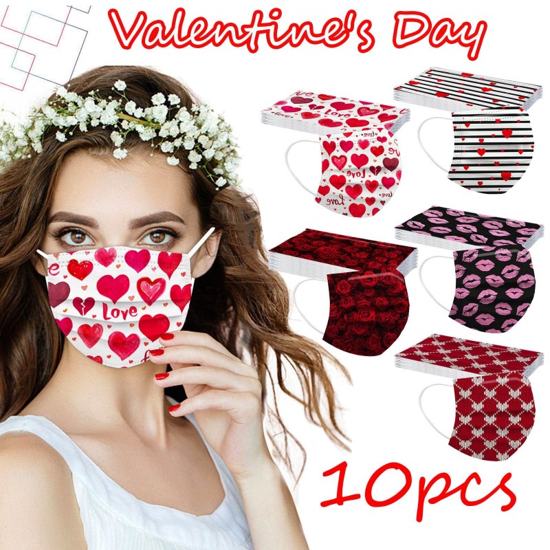Face / mouth protective masks - 3 layers - unisex - Valentine's day / hearts - 10 piecesMouth masks