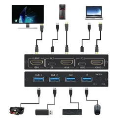 KVM 4K switch switch - HDMI - USB - delad bildskärm - med 2 portar