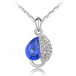 Leaf & crystal pendel - rostfritt stål halsband