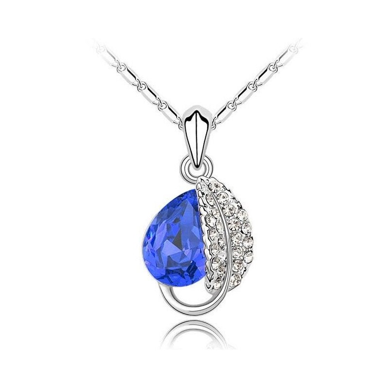 Leaf & crystal pendel - rostfritt stål halsband