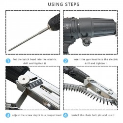 Automatisk spikpistol - med skruvkedja - adapter för elektrisk borr - fäste