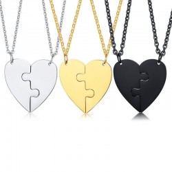 Heart couple necklace - friendship - puzzle pieces - 2pcs