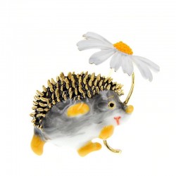 Liten hedgehog med en blomma - brosch