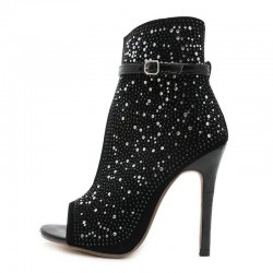 Black laced up glitter heels - with an ankle strap