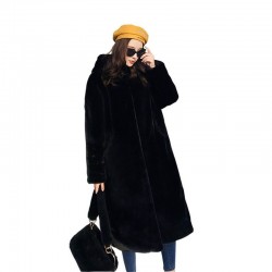 Fashionable faux fur coat with hoodie