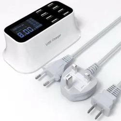8 Port USB Snabbladdare - strömadapter - Smart IC - med display och automatisk detektering