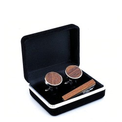 Walnut circular wooden cufflinks
