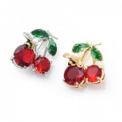 Double crystal cherries with a bee - broochBrooches