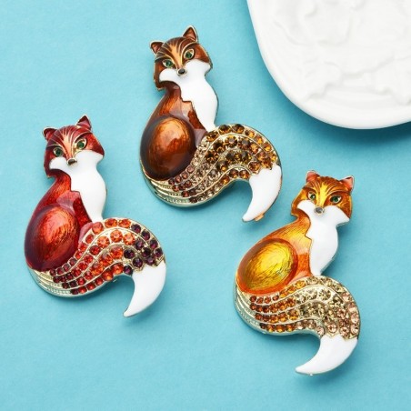 Crystal fox brooches