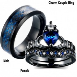 Blue emerald gems - couple ring set - male - female