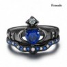 Blue emerald gems - couple ring set - male - female