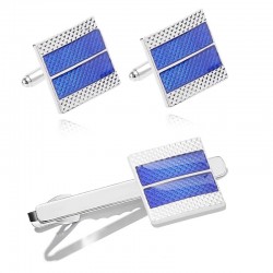 Manschettknappar / slipsklämmor i blå fyrkant - zinklegering