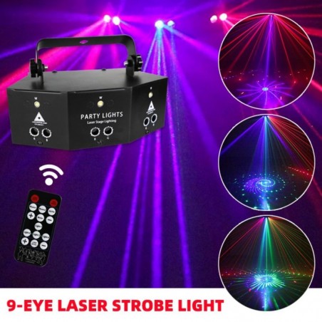 9-strålars discolampa - RGB - DMX - LED - ljusprojektor - laser - fjärrkontroll - för disco / barer