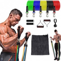 Elastic resistance rubber workout band set - fitness -  exercise training equipment - 11 pieces