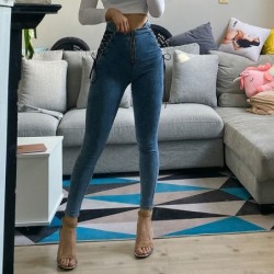 Sexy slim jeans - high waist - with zipper / side tiesPants