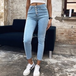 High waisted skinny jeans - with front buttons - elasticPants