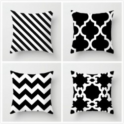 Grid printed cushion cover - Black and White - geometric style - ideal for bed - sofa - car