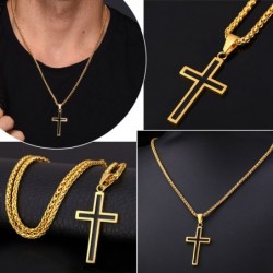 Pendant cross and chain - stainless steel - black and gold color - unisex  - gift