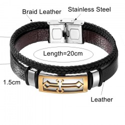 Vintage cross bracelet - stainless steel / leather - with metal claspBracelets