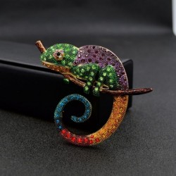 Chameleon brooch - with crystal decorations