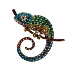 Chameleon brooch - with crystal decorations