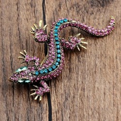 Vintage brooch for women - lizard - with crystal decorations