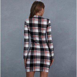 Fashionable plaid dress for women - black / red / white design