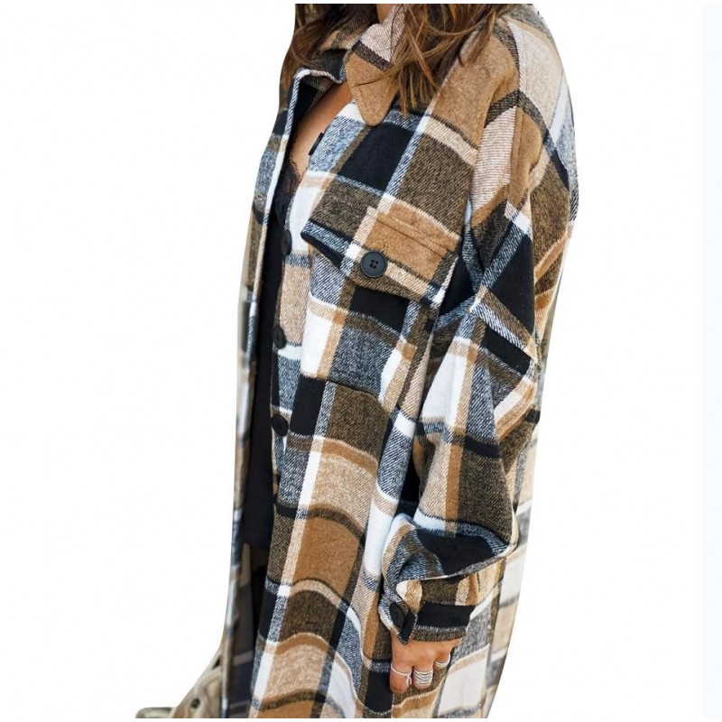 Vintage plaid long jacket - shirts for women - casual wear - autumn fashion 2021