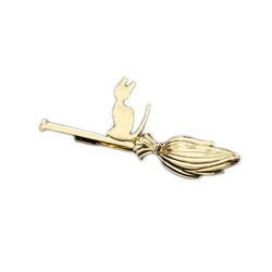 Cat on broomstick - metal hair clip / barrette - hair styling