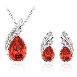 Austrian feather / waterdrop - necklace / earring set - with crystal decorations