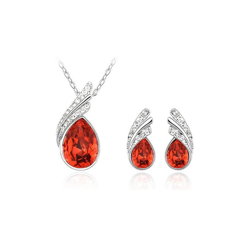 Austrian feather / waterdrop - necklace / earring set - with crystal decorations