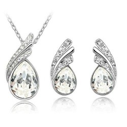 Austrian feather / waterdrop - necklace / earring set - with crystal decorations