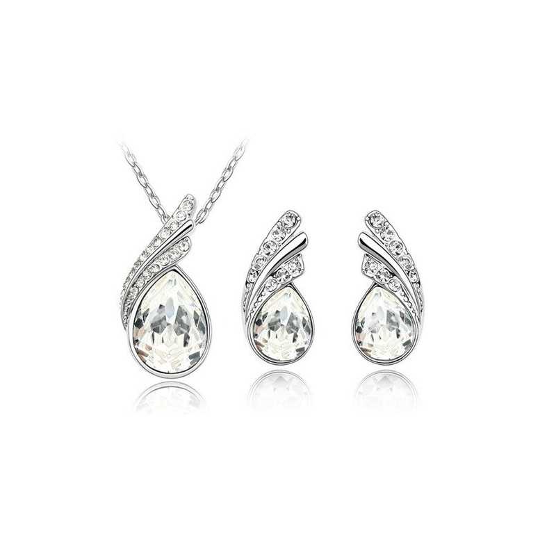 Austrian feather / waterdrop - necklace / earring set - with crystal decorations