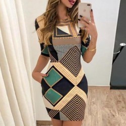 Fashionable short sleeve dress - geometric shapes design